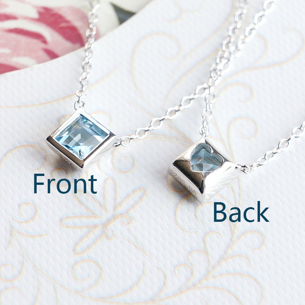 Blue Aquamarine Pendant Necklace in 18K White Gold Plated Sterling Silver For Women