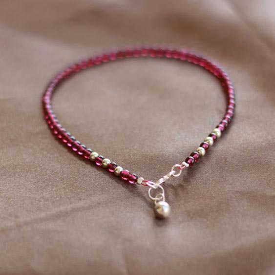 Sterling Silver Garnet Beaded Bracelet Handmade Jewelry for Women