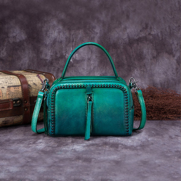 Vintage Genuine Leather Handbag Crossbody Shoulder Bags Purses Women blue