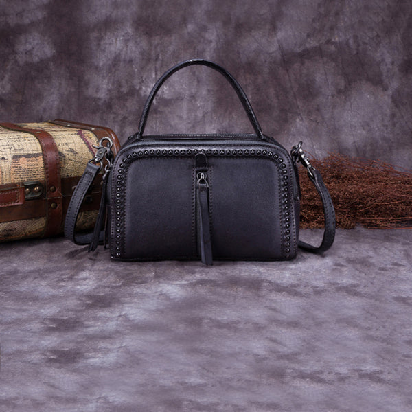 Vintage Genuine Leather Handbag Crossbody Shoulder Bags Purses Women grey