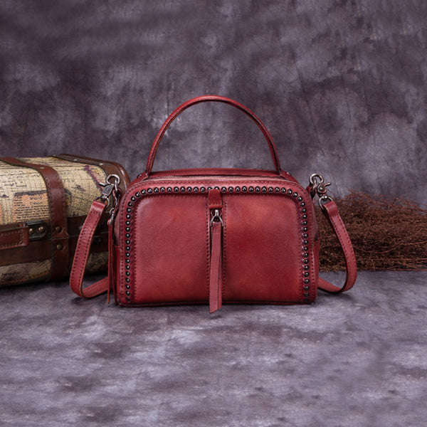 Vintage Genuine Leather Handbag Crossbody Shoulder Bags Purses Women red