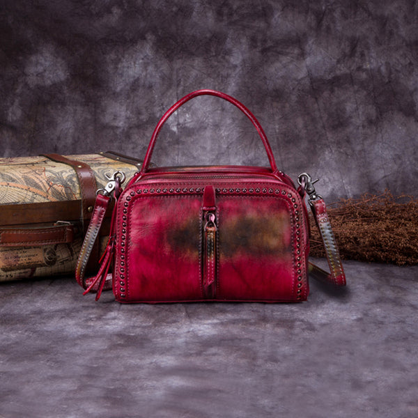Vintage Genuine Leather Handbag Crossbody Shoulder Bags Purses Women red coffee