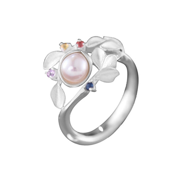 Freshwater Pearl Ring with Zircon in Sterling Silver June Birthstone Jewelry For Women