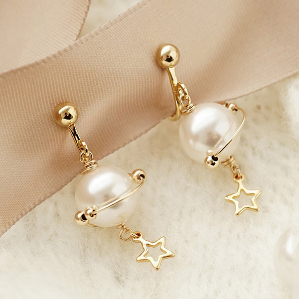 unique handmade Pearl Hook Clip Earrings Gold Jewelry Women cool