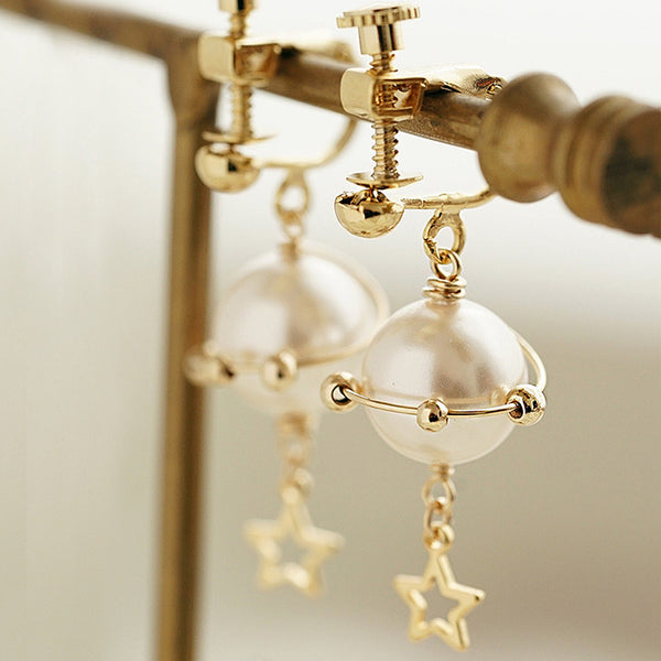 unique handmade Pearl Hook Clip Earrings Gold Jewelry Women elegant