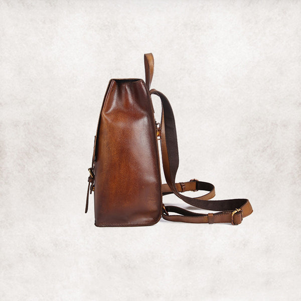 vintage leather backpack bag women details