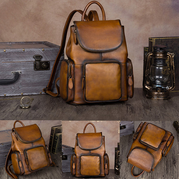 womens small Leather Backpacks School bag for Women brown