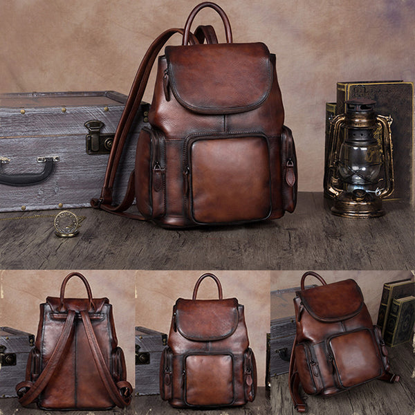 womens small Leather Backpacks School bag for Women coffee