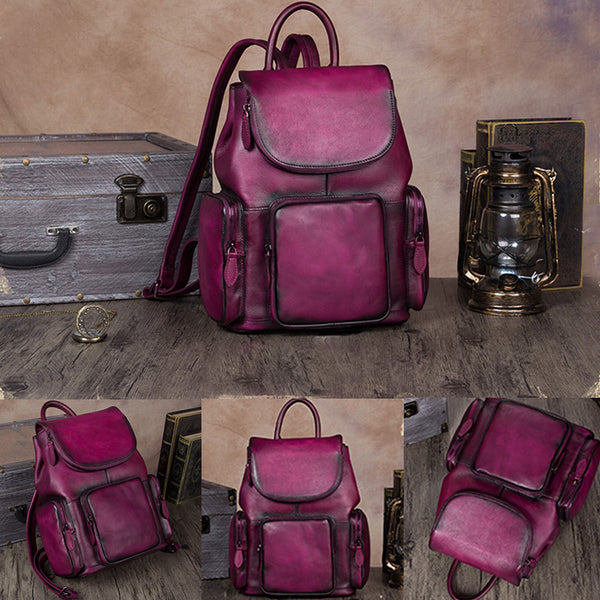 womens small Leather Backpacks School bag for Women purple